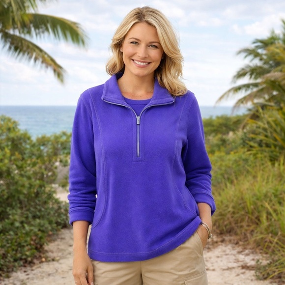 Tommy Bahama Tops - Tommy Bahama Purple 3/4  Zip-Up Sweater Pullover Size L Pineapple Symbol Outdoor